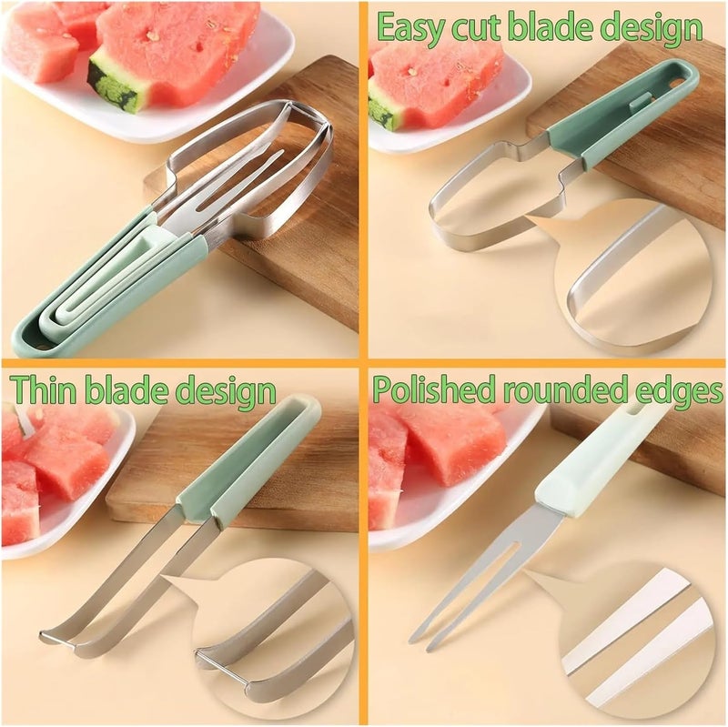 3-in-1 Watermelon Fork Slicer Cutter, Stainless Steel Fruit Cutting Tool Knife Set Compatible For Home Kitchen(B) - Image 3