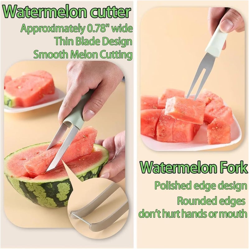 3-in-1 Watermelon Fork Slicer Cutter, Stainless Steel Fruit Cutting Tool Knife Set Compatible For Home Kitchen(B) - Image 4