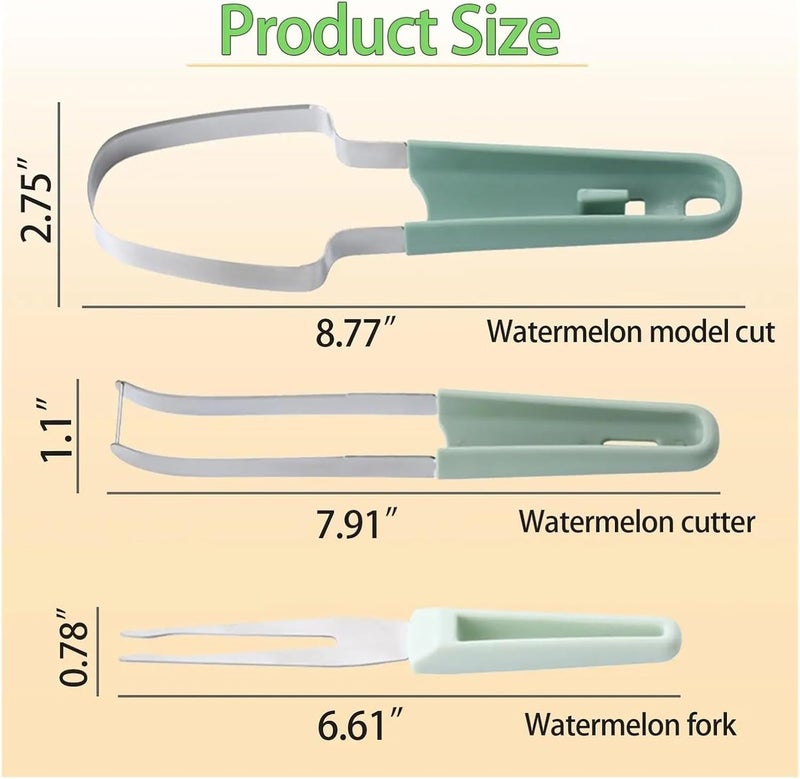 3-in-1 Watermelon Fork Slicer Cutter, Stainless Steel Fruit Cutting Tool Knife Set Compatible For Home Kitchen(B) - Image 5