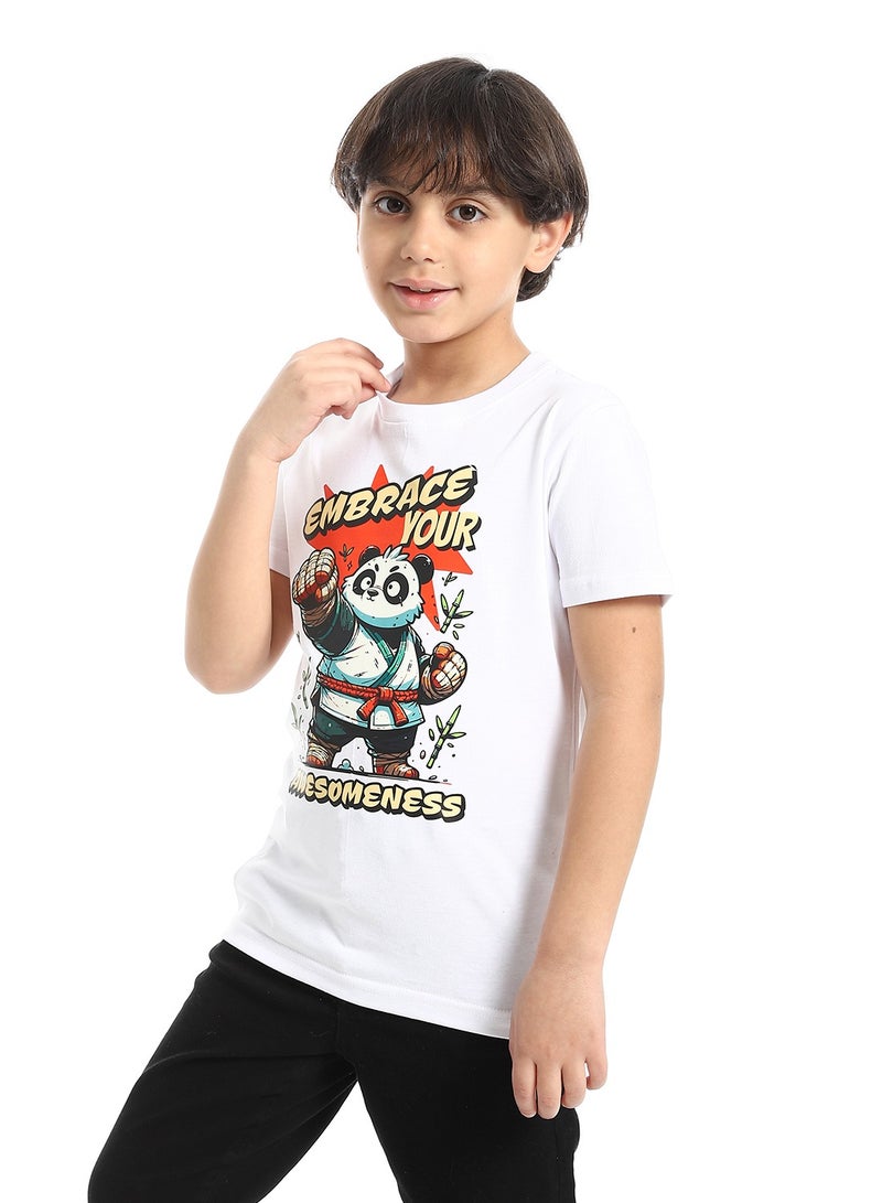 Andora Round Neck Printed Short Sleeve Boy T-shirt_White - Image 2