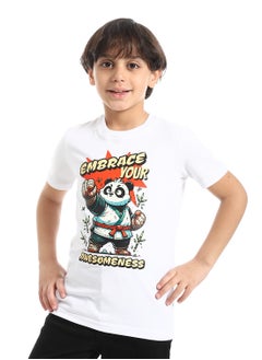 Andora Round Neck Printed Short Sleeve Boy T-shirt_White  - Image 1