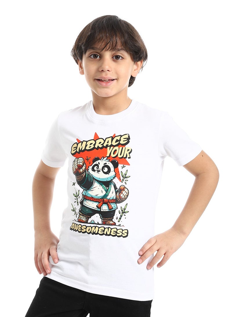 Andora Round Neck Printed Short Sleeve Boy T-shirt_White - Image 1