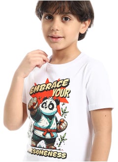 Andora Round Neck Printed Short Sleeve Boy T-shirt_White  - Image 4