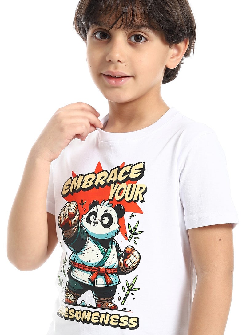 Andora Round Neck Printed Short Sleeve Boy T-shirt_White - Image 4