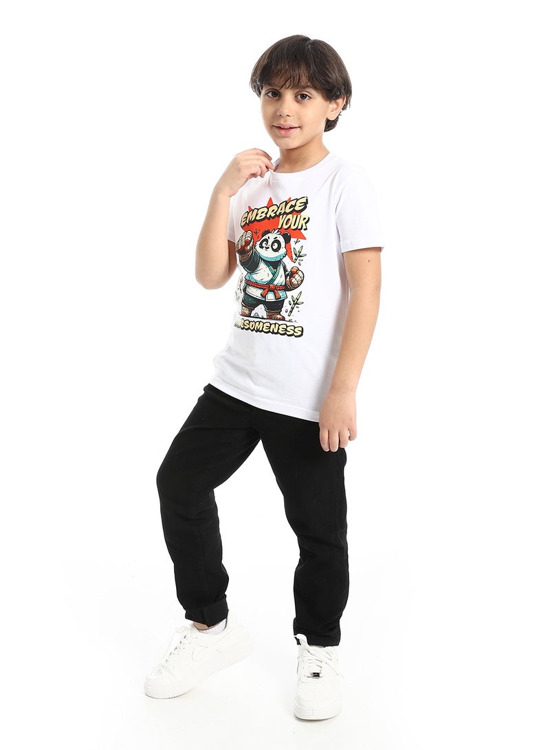 Andora Round Neck Printed Short Sleeve Boy T-shirt_White - Image 5
