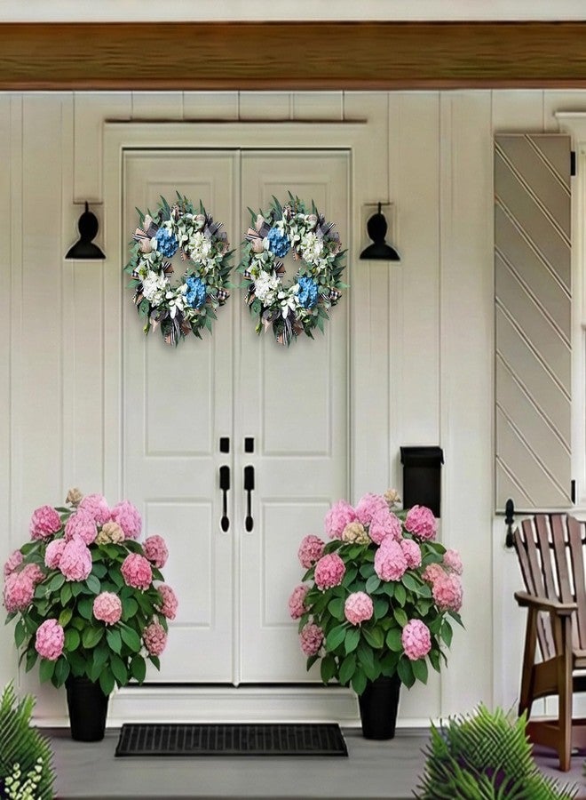 soosubel Hydrangea Wreaths for Front Door Year Round, 20-22" Spring Summer Wreath with Buffalo Check Burlap Bow Eucalyptus, Handmade Modern Farmhouse Decor for Porch Wall Holiday - Image 4