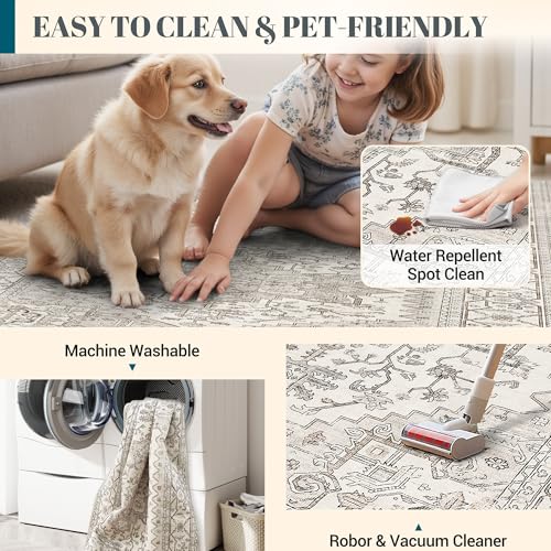 Madane Runner Rug 2x8, Washable Hallway Runner Rugs, Non-Slip Low-Pile Soft Kitchen Rug Runner Laundry Room Rug, Vintage Throw Entry Foyer Mat for Entrance Living Room (Beige/Brown, 2 x 8) - Image 5