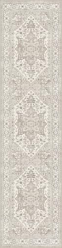 Madane Runner Rug 2x8, Washable Hallway Runner Rugs, Non-Slip Low-Pile Soft Kitchen Rug Runner Laundry Room Rug, Vintage Throw Entry Foyer Mat for Entrance Living Room (Beige/Brown, 2 x 8) - Image 2