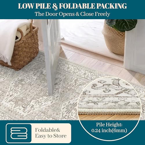 Madane Runner Rug 2x8, Washable Hallway Runner Rugs, Non-Slip Low-Pile Soft Kitchen Rug Runner Laundry Room Rug, Vintage Throw Entry Foyer Mat for Entrance Living Room (Beige/Brown, 2 x 8) - Image 4