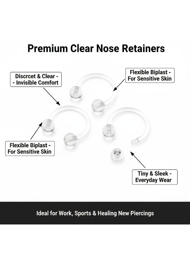 LAIAOCISI 5-Pack Clear Nose Rings, Invisible Double-End Circular Hoop, Hypoallergenic Nose Retainer - Image 3