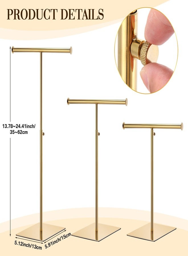 لينوزين حامل عرض حقائب اليد على شكل حرف T من Leinuosen، 4 قطع، حامل عرض قلائد، رف تعليق حقائب يد قابل لتعديل الارتفاع، مناسب للطاولة (ذهبي) - Image 2