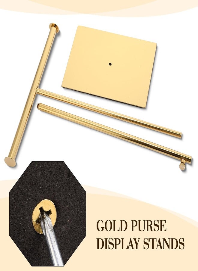 لينوزين حامل عرض حقائب اليد على شكل حرف T من Leinuosen، 4 قطع، حامل عرض قلائد، رف تعليق حقائب يد قابل لتعديل الارتفاع، مناسب للطاولة (ذهبي) - Image 4