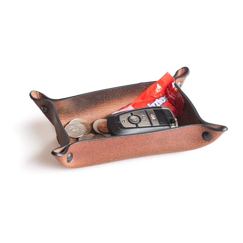 Main Street Forge Main Street Forge Leather Valet Tray for Men  Rustic EDC Organizer for Keys Phone  Wallet  Made in USA  Bootlegger Brown