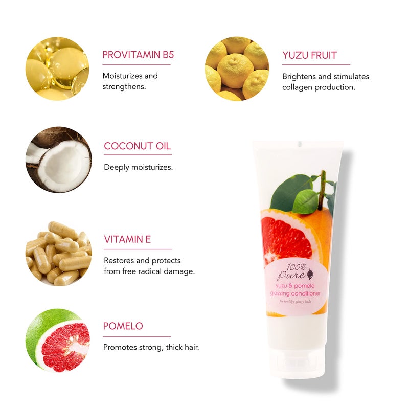 100 % Pure 100% PURE Yuzu & Pomelo Glossing Conditioner Revitalizing & Hydrating Nutrient Boost of Kelp Flax Seed Oil & Vitamin E Helps Restore Hair Shine Body & Strength for Women & Men, Vegan - 8 Fl Oz - Image 3