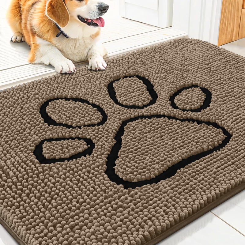 Smiry Dog Door Mat for Muddy Paws Absorbent Dirt Trapper Non Slip Quick Dry Washable Chenille Mat for Mud Dogs Entry Rug for Indoor and Outdoor 30x20 Inches Camel and Black - Image 2