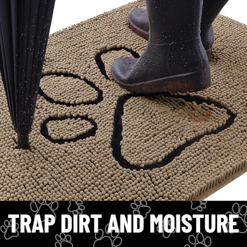 Smiry Dog Door Mat for Muddy Paws Absorbent Dirt Trapper Non Slip Quick Dry Washable Chenille Mat for Mud Dogs Entry Rug for Indoor and Outdoor 30x20 Inches Camel and Black - Image 3
