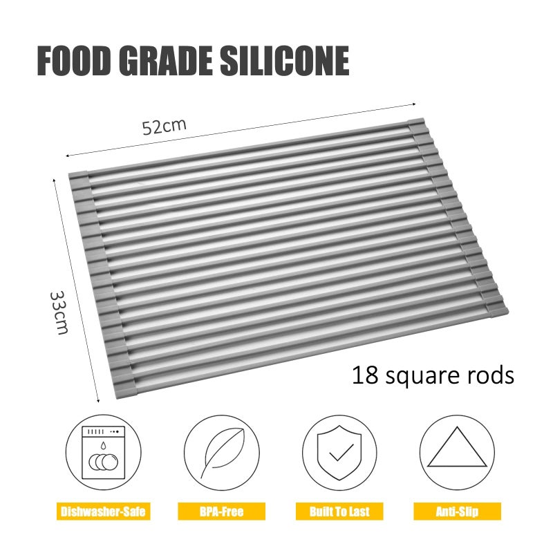 Mistifi Silicone-Coated Stainless Steel Over The Sink Multipurpose Roll-Up Dish Drying Rack, 20.8"X13.2", Heat Resistant Non Slip Dish Draining Rack BPA Free Dishwasher Safe (L, Gray) - Image 5