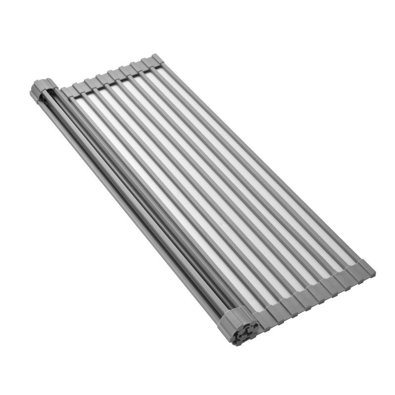Mistifi Silicone-Coated Stainless Steel Over The Sink Multipurpose Roll-Up Dish Drying Rack, 20.8"X13.2", Heat Resistant Non Slip Dish Draining Rack BPA Free Dishwasher Safe (L, Gray) - Image 1