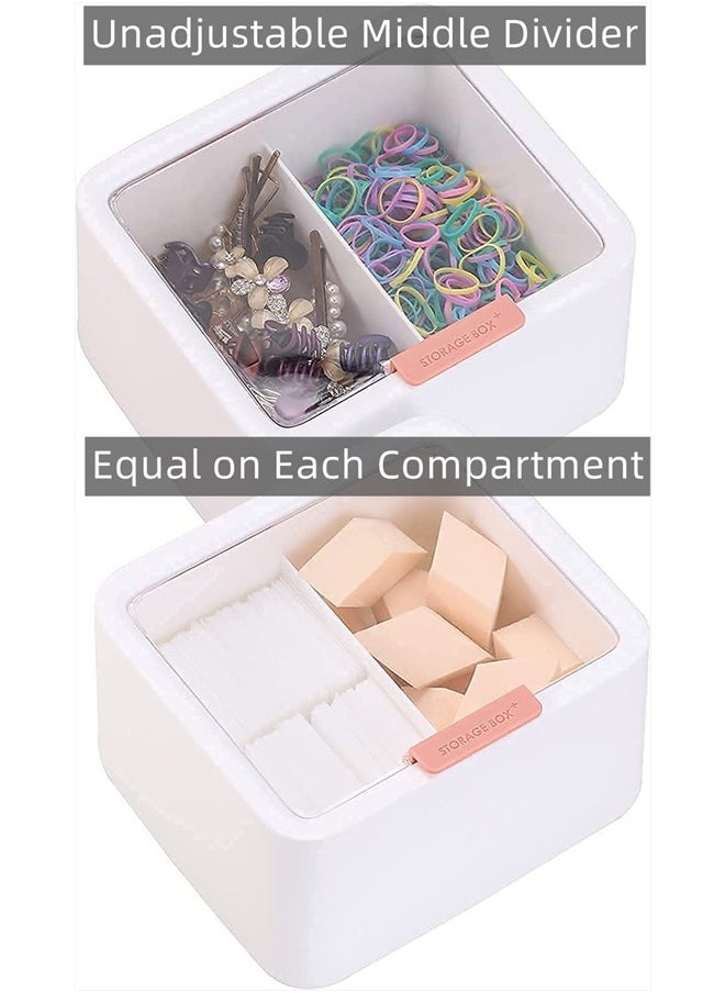 Tecbeauty - 2 Slot Cotton Swab Ball Qtip Holder Jar Plastic Container Dispenser Box with Hinged Lid for Bathroom Home Storage Organizer - Image 1