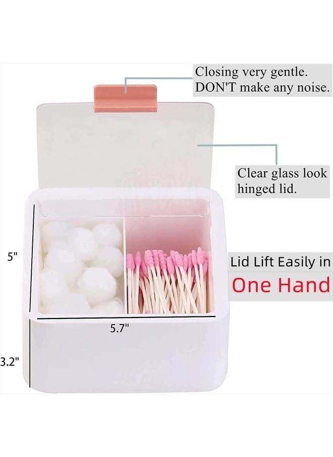 Tecbeauty - 2 Slot Cotton Swab Ball Qtip Holder Jar Plastic Container Dispenser Box with Hinged Lid for Bathroom Home Storage Organizer - Image 1