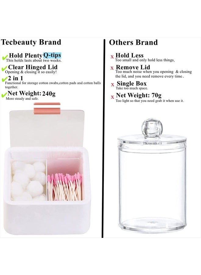 Tecbeauty - 2 Slot Cotton Swab Ball Qtip Holder Jar Plastic Container Dispenser Box with Hinged Lid for Bathroom Home Storage Organizer - Image 1