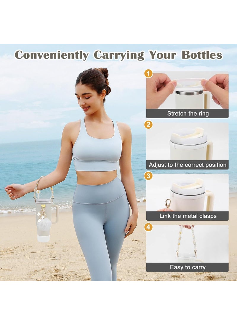 HOUSE OF QUIRK - House of Quirk 7 Accessories Set Including Water Bottle Handle Strap, Silicone Cup Boot, Silicone Straw Cover, Tumbler Charms for Tumbler Cup 40oz & 30oz Tumbler (White, Tumbler Not Included) - Image 1