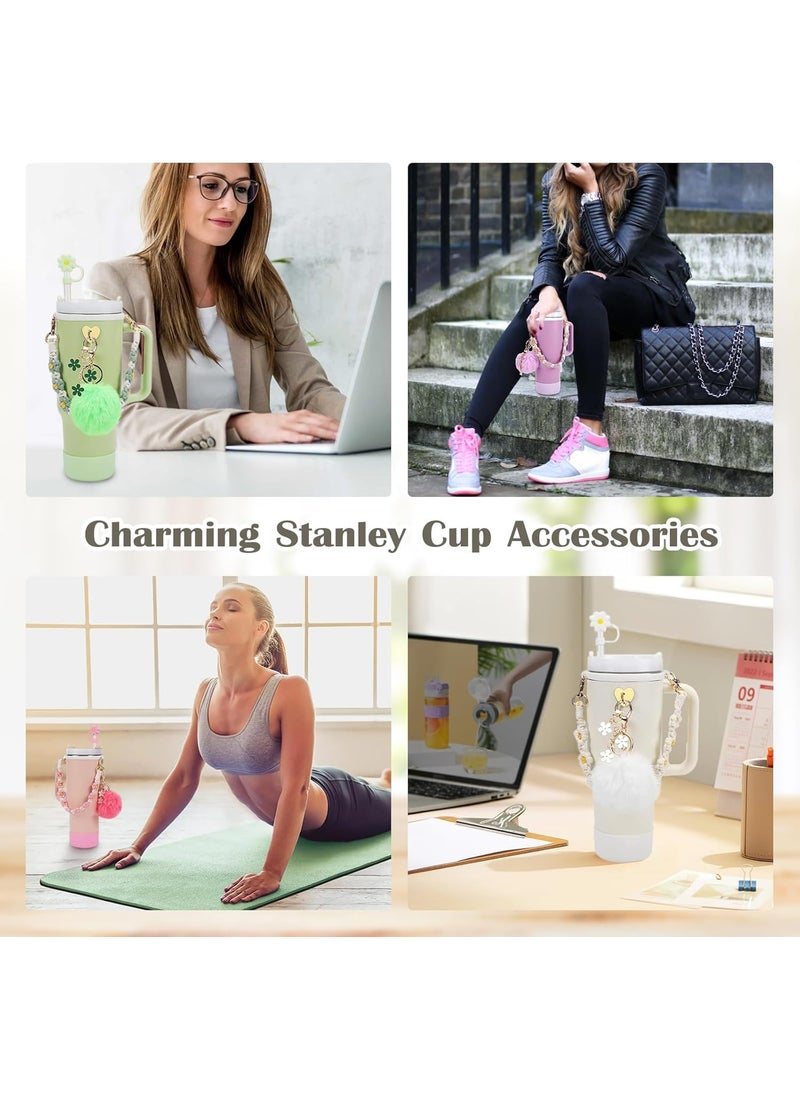 HOUSE OF QUIRK - House of Quirk 7 Accessories Set Including Water Bottle Handle Strap, Silicone Cup Boot, Silicone Straw Cover, Tumbler Charms for Tumbler Cup 40oz & 30oz Tumbler (White, Tumbler Not Included) - Image 1