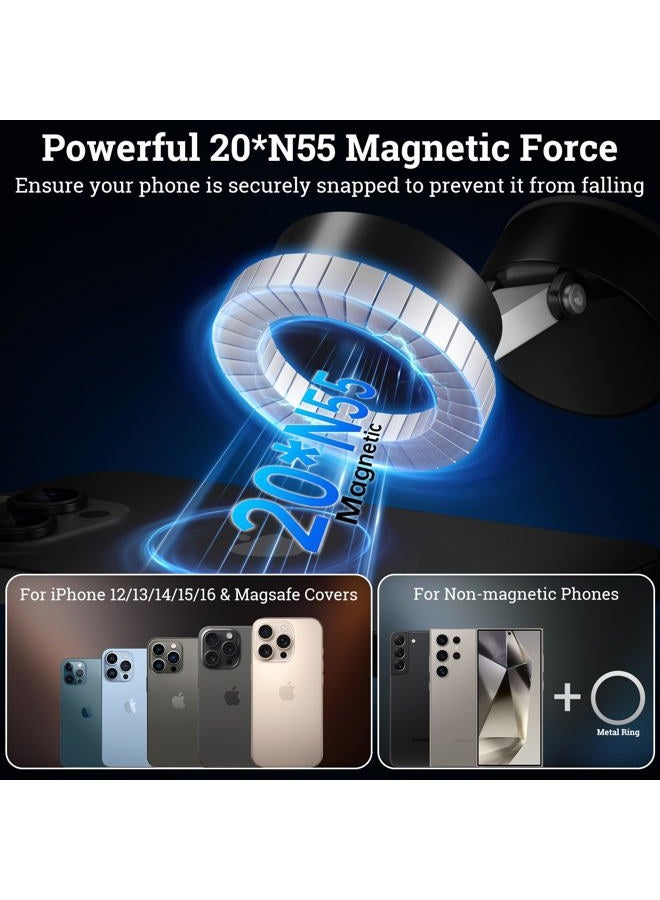 Uceento New Vacuum Magnetic Phone Holder, Suction Cup Phone Mount, Foldable Strong Magnetic Cell Phone Holder for Car/Gym/Mirror/Smooth Surface, Compatible with Magsafe iPhone - Image 3
