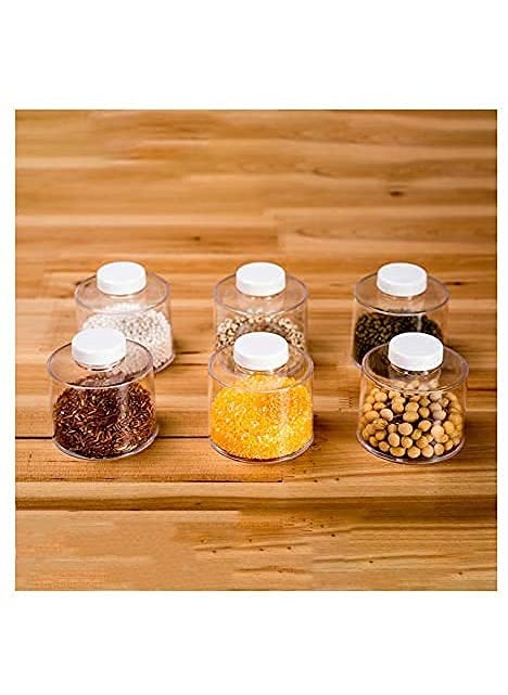Citaaz Acrylic Transparent Spice Tower Container Set 6 Bottle Spice Rack Spice Tower Space Saving Kitchen Spice Jars Herbs Condiments Spices Seasoning Box Jars with Lids