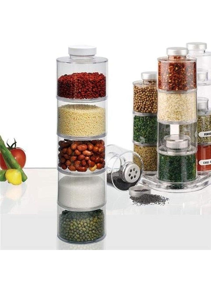Citaaz Acrylic Transparent Spice Tower Container Set 6 Bottle Spice Rack Spice Tower Space Saving Kitchen Spice Jars Herbs Condiments Spices Seasoning Box Jars with Lids