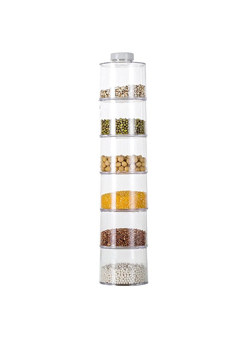 Citaaz Acrylic Transparent Spice Tower Container Set 6 Bottle Spice Rack Spice Tower Space Saving Kitchen Spice Jars Herbs Condiments Spices Seasoning Box Jars with Lids