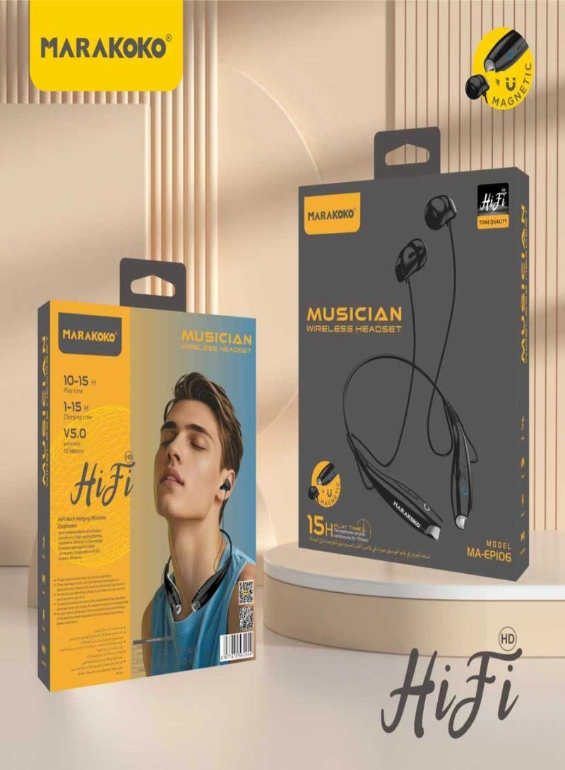 Marakoko neckband bluetooth with up to 15 hours of playtime. Wireless earbuds with a built-in microphone for calls. bluetooth headphones with powerful and clear sound. Bluetooth 5.0 earbuds with a stable connection up to 10 meters. Sports earbuds suitable for the gym or running. headphones bluetooth compatible with iPhones, Samsung, Huawei, and many other phones. - Image 2