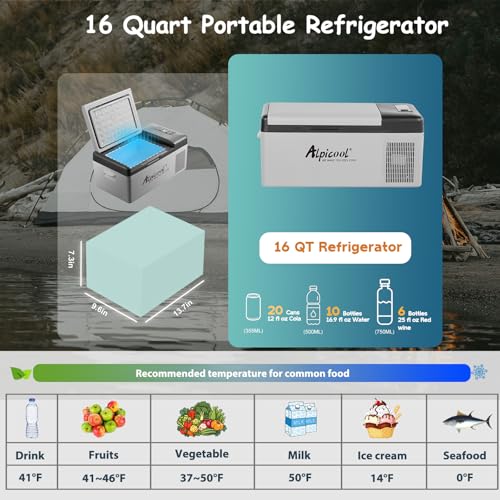 Alpicool C15 Portable Car Freezer,12 Volt Refrigerator, 16 Quart (15 Liter) Fast Cooling 12V Car Fridge -4℉~68℉, Car Cooler, 12/24V DC and 100-240V AC for Outdoor, Camping, RV, Truck, Boat - Image 2