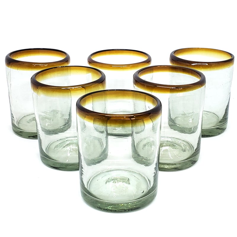 MexHandcraft Amber Rim 10 oz Tumblers set of 6 Recycled Glass Leadfree ToxinFree Tumbler
