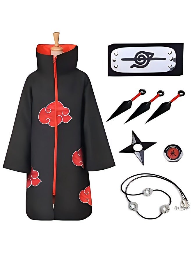 8-Piece Set Unisex Anime Long Robe Cosplay,Anime Naruto Long Robe Akatsuki Cloak Ninja Cosplay Costume Uniform Headband Full Accessories,Party Dressing - Image 1