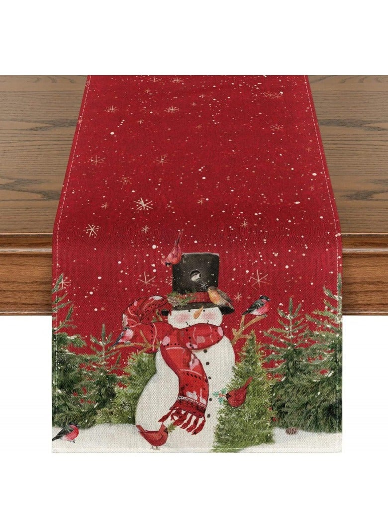 HSEAMALL مفرش طاولة عيد الميلاد من HSEAMALL مقاس 72 بوصة × 13 بوصة، بتصميم رجل ثلج عيد الميلاد. زخرفة على الطراز الريفي للعطلات الشتوية مناسبة للمطبخ وغرف الطعام، وزخارف حفلات العشاء الداخلية والخارجية (أحمر)