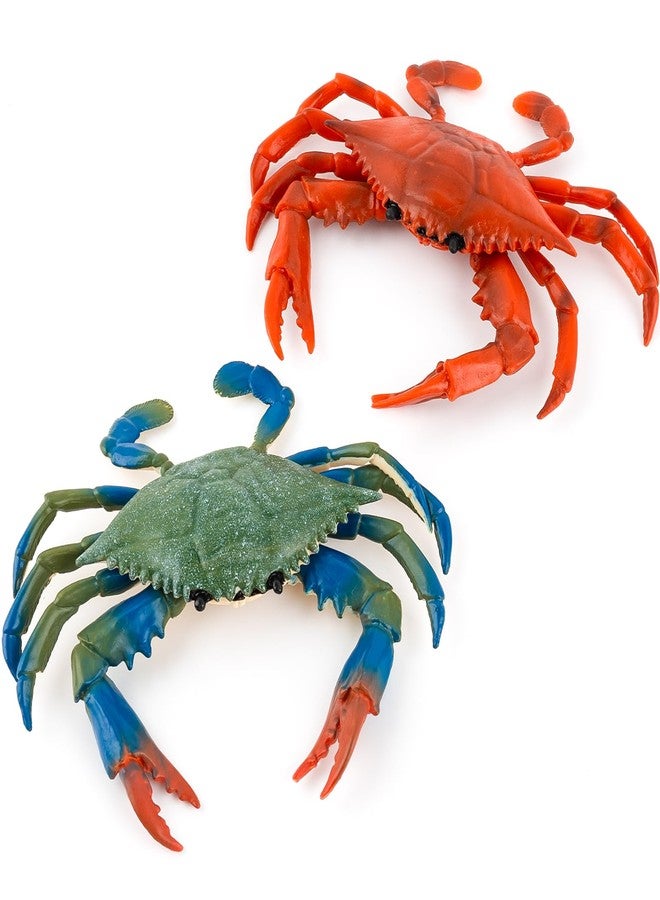 AUEAR, 2 Pack Fake Animal Sea Life Blue Red Crabs Action Figures Ocean Model Ornament for Swim Bath - Image 1