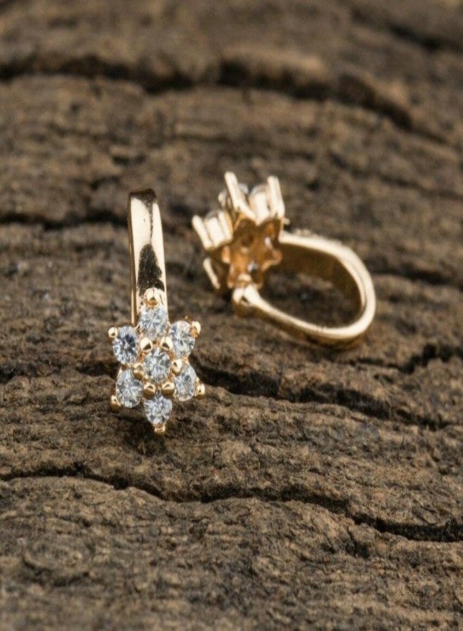 RENU CREATION Shreevaram Cubic Zirconia, Diamond Gold-Plated Plated Brass Nose Stud Gold - Image 1