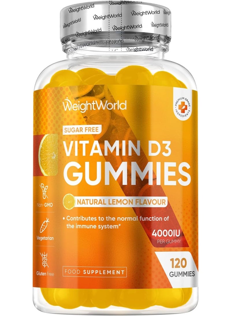 WeightWorld Vitamin D3 4000IU | 120 Vegetarian Gummies | 4 Months Supply | Natural Lemon Flavour VIT D Gummies | Sugar-Free & Gluten-Free Gummies | GMP Approved | Vitamin D Supplements - Image 1