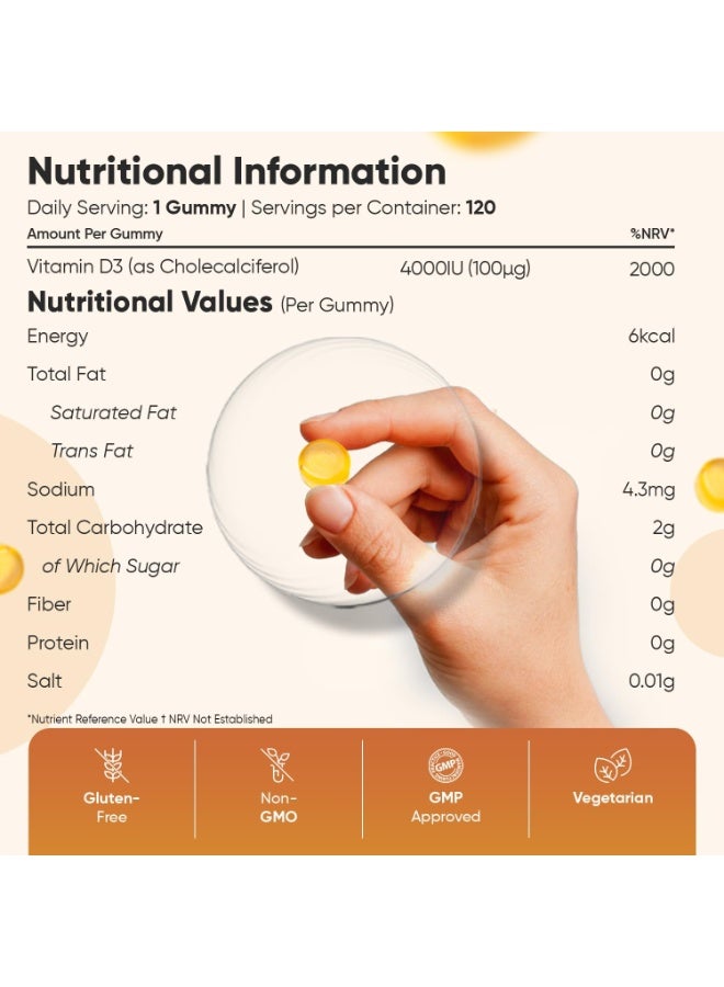 WeightWorld Vitamin D3 4000IU | 120 Vegetarian Gummies | 4 Months Supply | Natural Lemon Flavour VIT D Gummies | Sugar-Free & Gluten-Free Gummies | GMP Approved | Vitamin D Supplements - Image 5