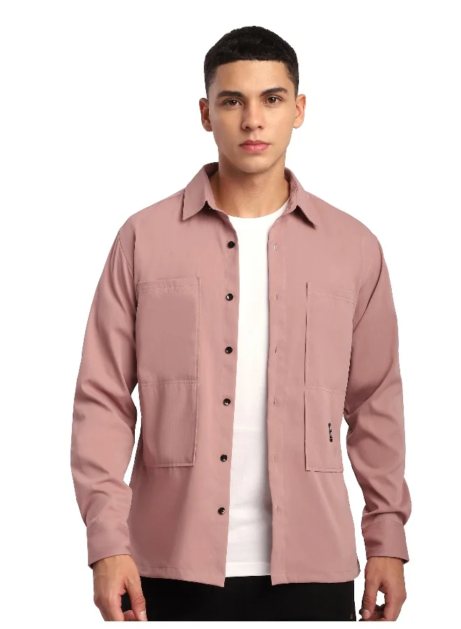 بيونغ قميص وردي غبار بزاوية وجيب