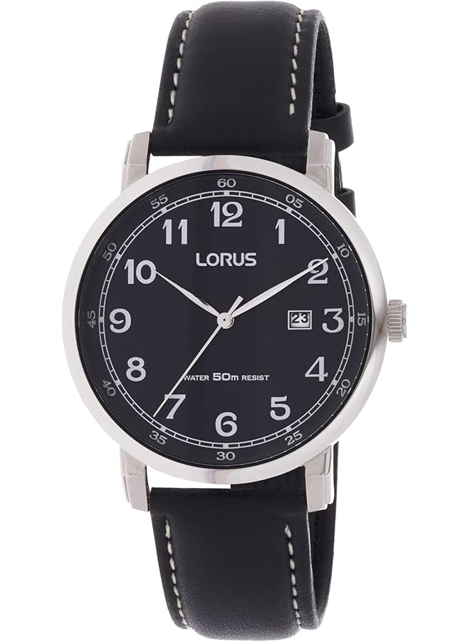 لوراس ساعة Rh927Jx9 كلاسيكية للرجال كوارتز مقاومة للماء حتى عمق 50 مترًا باللونين الفضي والأسود - Image 1