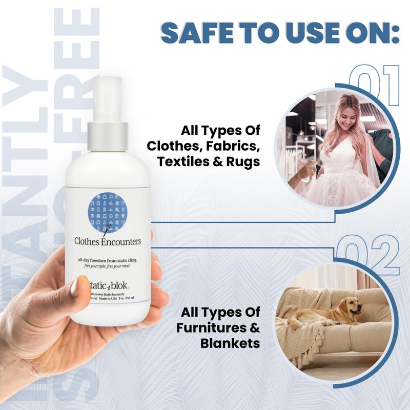 Static Blok Anti-Static Spray for Clothes - Instantly Eliminate Static Cling, Flyaways, and Shocks from Clothes, Fabrics, Linens, Blankets & Rugs- All-Natural Formula - Lasts All Day- 8oz - Image 5