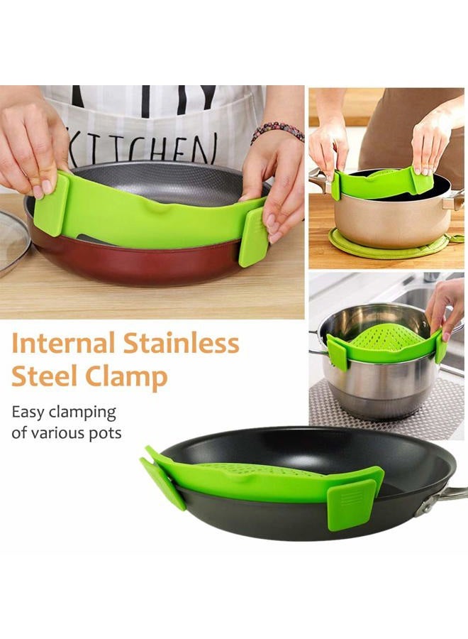 YEVIOR Clip on Strainer for Pots Pan Pasta, Silicone Food Strainer Hands-Free Pan Strainer, Clip-on Kitchen Food Strainer for Spaghetti, Pasta, Ground Beef Fits All Bowls and Pots (Green) - Image 4