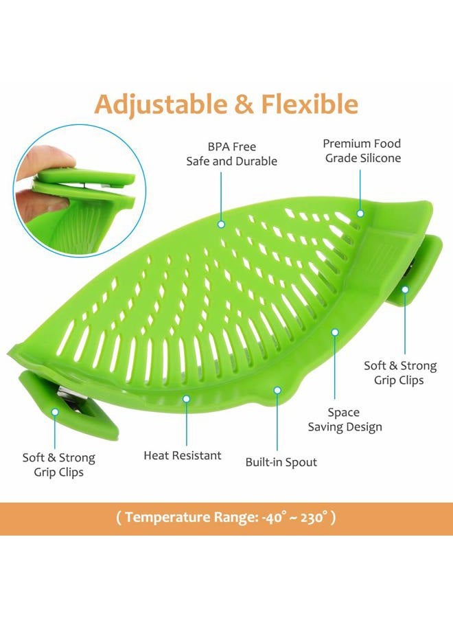 YEVIOR Clip on Strainer for Pots Pan Pasta, Silicone Food Strainer Hands-Free Pan Strainer, Clip-on Kitchen Food Strainer for Spaghetti, Pasta, Ground Beef Fits All Bowls and Pots (Green) - Image 2