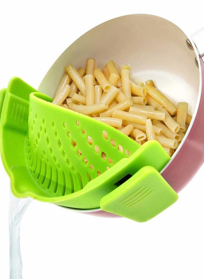 YEVIOR Clip on Strainer for Pots Pan Pasta, Silicone Food Strainer Hands-Free Pan Strainer, Clip-on Kitchen Food Strainer for Spaghetti, Pasta, Ground Beef Fits All Bowls and Pots (Green) - Image 1