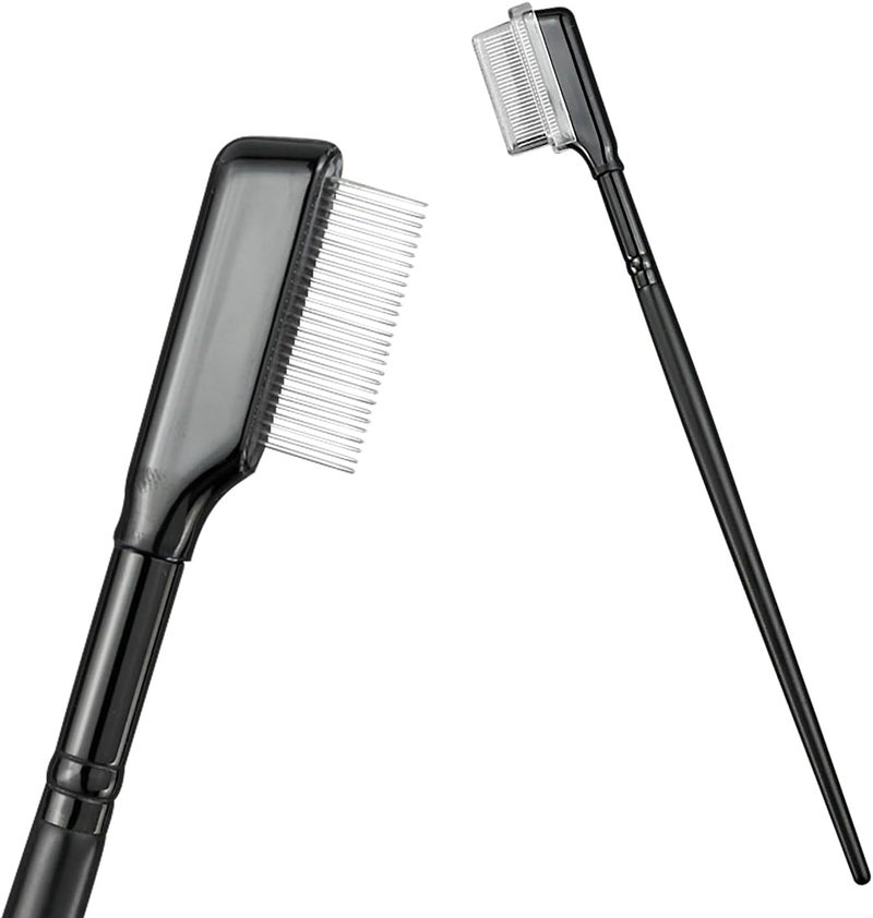 2Pcs Brow Groomers Lash Combs Fine Tooth Steel Needle Eyebrow Brush and Eyelash Separator Makeup Tool for Women and Girls Black