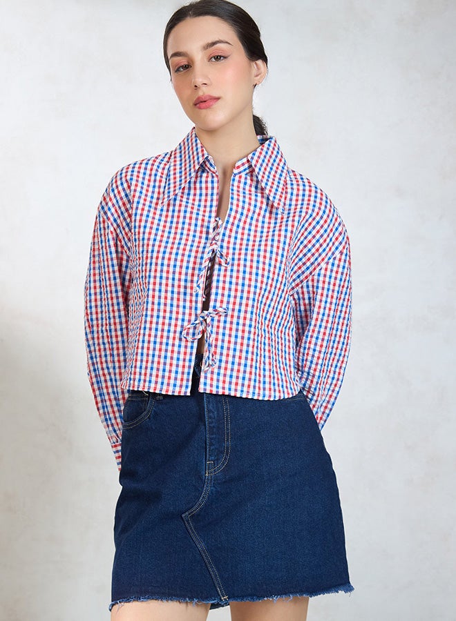 Virgio VIRGIO 100% Cotton Checked Shirt With Front Tie-Up  - Image 2