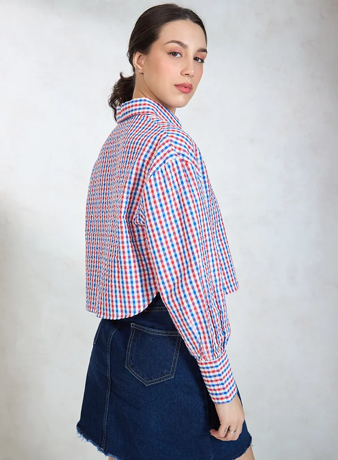 فيرجيو قميص كاروهات قطن 100% من فيرجيو بربطة أمامية