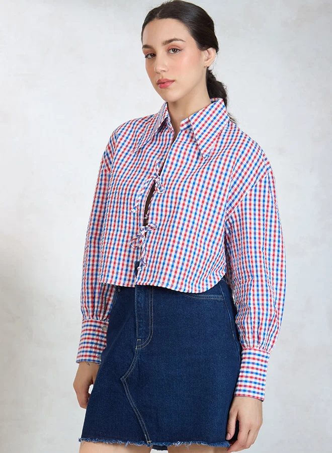 فيرجيو قميص كاروهات قطن 100% من فيرجيو بربطة أمامية